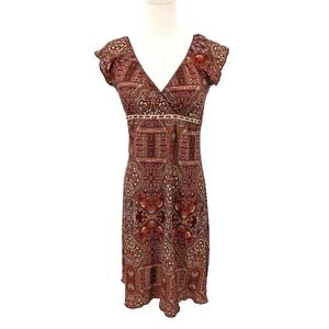 Y2K Boho Paisley Flutter Sleeve Midi Dress Size M Earthy Romantic Xhilaration